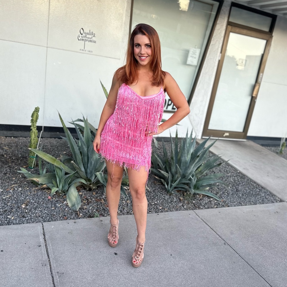 Sparkly pink fringe dress